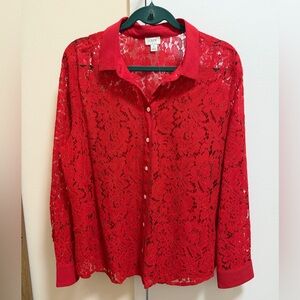 J. Crew Factory XL Red Lace Shirt Blouse with Matching Camisole